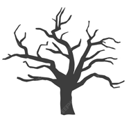 a silhouette of a dead tree